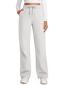 Pantalones deportivos de mujer gris claro con pernera ancha y cintura alta con cordón - XL / Blanco