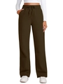 Detail of high waisted drawstring waistband on brown wide leg yoga sweatpants - Army Green