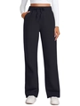 Detail of high waist elastic waistband with drawstring on black wide-leg sweatpants - Dark Gray