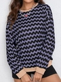 Damen Sweatshirt mit lila Wellenmuster, Rundhalsausschnitt und Rippstrickbündchen - 3XL / Aqua