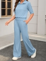 Damen Freizeit-Set in Hellblau mit kurzärmligem Polo-Oberteil und weiter Hose im Sommerstil - S / Himmelblau