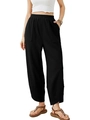 Women's high waist black wide leg trousers with elastic waist and large side pockets - 3XL / Black