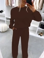 Women's dark brown two-piece lounge set with long sleeve sweatshirt and straight pants - S / Coffee