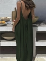 Deep green backless camisole maxi dress with adjustable drawstring and pleated fabric - S / Long Style / Dark Green