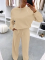 Women's apricot long sleeve loungewear set with drawstring wide leg pants in mirror selfie - Apricot