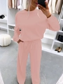 Detail of pink loungewear set with drawstring pants and long sleeve top in soft knit - Pink