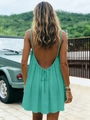 Robe d'été dos nu vert lac avec nœud de serrage et texture en coton et lin léger - S / Robes / Vert émeraude
