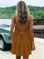Robe d'été marron dos nu pour femme avec fines bretelles et détail à nouer au dos - S / Robes / Orange