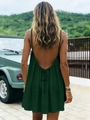 Robe dos nu vert foncé à fines bretelles avec laçage et texture de coton naturel - S / Robes / Vert Foncé