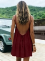 Robe bohème dos nu pour femme en bordeaux avec bretelles réglables et coupe ample - S / Robes / Bordeaux