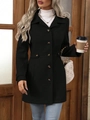 Dettaglio di un cappotto di lana nero monopetto con bottoni in vita e revers classico - Taglia S / Top / Nero