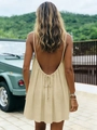 Beige backless sun dress with thin straps and tie-back detail for summer beach wear - S / Dresses / Apricot