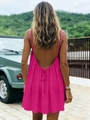 Vue arrière de robe licou fuchsia en lin et coton avec dos nu et détail de nœud au dos - S / Robes / Rose rouge