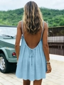 Robe caraco dos nu bleu clair avec décolleté en V profond et détail noué au dos - S / Robes / Bleu clair