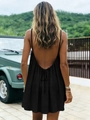 Mini-robe dos nu noire pour femme en lin avec fines bretelles et détails froncés au dos - S / Robes / Noir