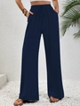 Damen Hose mit weitem Bein in Marineblau mit hoher Taille, Kordelzug und Taschen - S / Unterteile / Marineblau