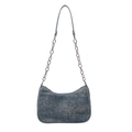 Sac sous le bras en denim bleu minimaliste avec chaîne argentée et détails en cuir - Bleu foncé