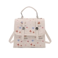 Elegant mini cream backpack with puppy and cherry prints for women and girls - White