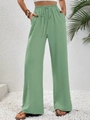 High waist wide leg floor-length trousers in refreshing sage green with drawstring - Light Green