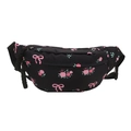 Sac banane en nylon noir avec imprimés roses roses et sangle réglable pour femme - Noir
