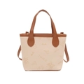 Sac seau beige minimaliste avec poignées marron et imprimés griffonnés ludiques - Sans Pendentif / Blanc Cassé