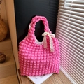 Hot pink bubble textured tote bag for women with elegant white lace bow detail - Rose Pink / One Size (With Scarf)