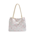 Borsa tote trapuntata con stampe animali carini, fragole e manici intrecciati - Bianco senza ciondolo