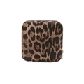 Mini leopard print makeup bag for women with leather texture and zip closure - Leopard Coffee