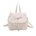 Creamy white backpack with lace details, ruffles, and a decorative bow for women - White