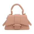 Trapezoid lychee leather handbag in dusty pink with gold hardware and top handle - Pink