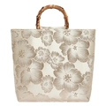 Sac cabas élégant en satin blanc cassé avec broderie florale et anses en bambou - Beige