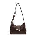 Minimalist dark brown leather shoulder bag with crescent shape and gold metal buckle - Coffee