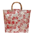Sac fourre-tout en jacquard avec poignée en bambou naturel et motifs floraux vintage - Rouge
