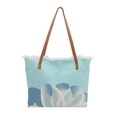 Hellblaue Canvas Strandtasche mit Lotus-Print und weißen Fransen für Damen - Grün