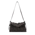 Minimalist black sequin pillow bag with leather strap and metallic zipper on white background - Black