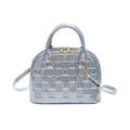 Silberne Muscheltasche mit Krokoprägung, Goldbeschlägen und Tragegriff für Damen - Silber