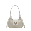 Retro cream woven texture underarm bag with gold M-buckle and adjustable straps - White
