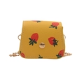 Mini yellow crossbody bag with strawberry print and gold chain strap for women - Yellow