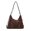 Borsa tote marrone con nodo a fiocco in pelle opaca e dettagli con cerniera argento - Marrone