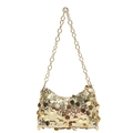 Elegante borsa a mezzaluna con paillettes dorate e sottile tracolla a catena d'oro - Oro