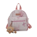 Mini pink butterfly backpack with calligraphy print and plush bear charm decoration - With Pendant / Pink