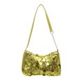 Chic sequined underarm shoulder bag in vibrant neon yellow with silver chain detail - Green
