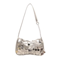 Silver sequin shoulder bag featuring a stylish chain strap and metallic finish - Silver