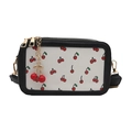 Sweet black and white crossbody bag with red cherry print and cherry charm - Black With Pendant