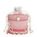 Bolso tipo cubo tejido en degradado rosa con hebilla de perla y correa de cadena - Rosa