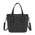 Classic black bucket bag with signature monogram pattern and leather trim details - Black