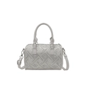 White embroidered cylinder bucket bag with geometric patterns and crossbody strap - White