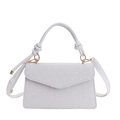 Weiße Handtasche mit Polka-Dot-Struktur, V-Klappe und geknotetem Griff für Damen - Weiß