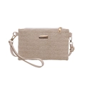 Minimalist beige woven small square crossbody bag with gold zipper and wrist strap - Off White