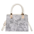 Borsa a tracolla jacquard grigio argento con manico bianco intrecciato e tracolla regolabile - Bianco avorio